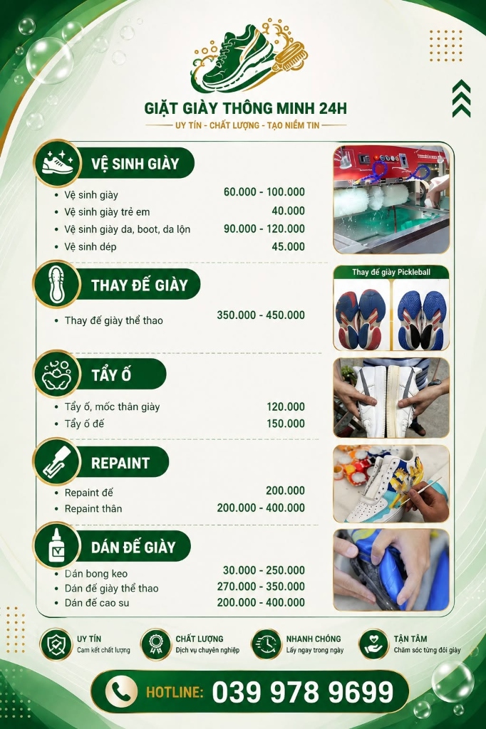 Bảng Giá Giặt Giày Thông Minh 24H